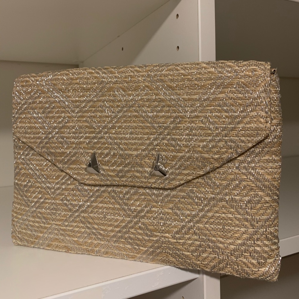 Stella & Dot Raffia and Silver Envelope Clutch
